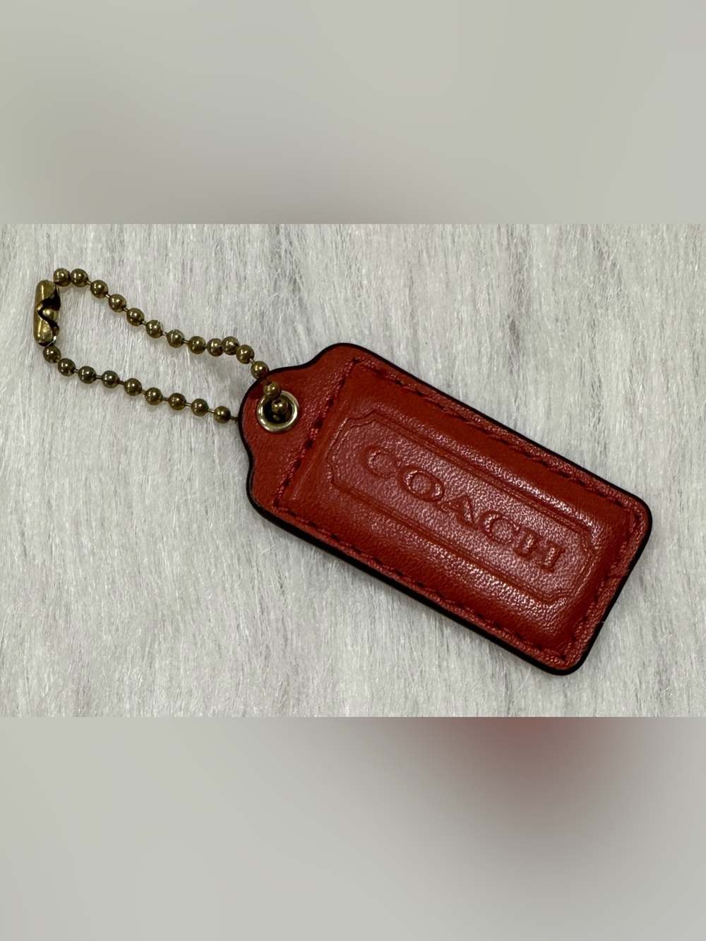 Coach Leather Hangtag Brass Ball Chain Rust Red Terracotta GUC